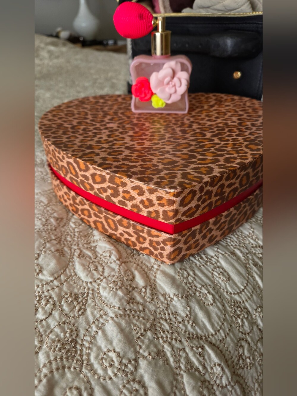 Victoria’s Secret Tease Flower Perfume Bottle + Leopard Heart Keepsake Box